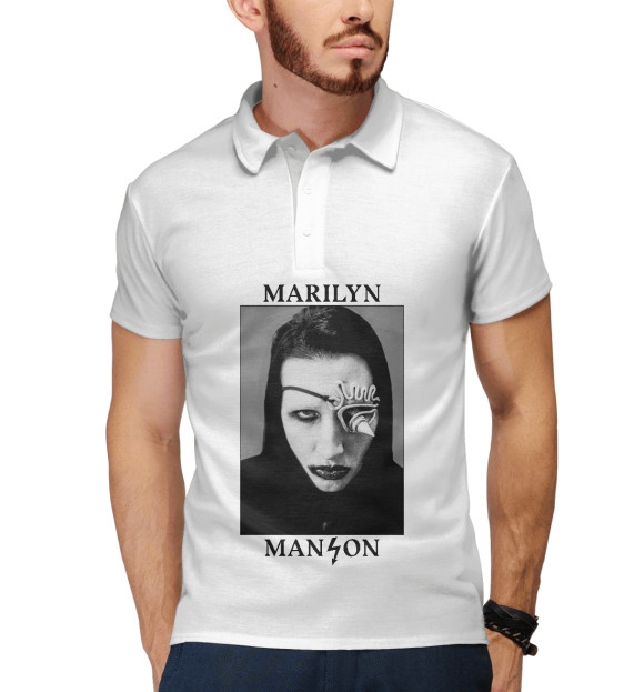 Мужское поло с изображением Marilyn Manson Antichrist цвета Белый