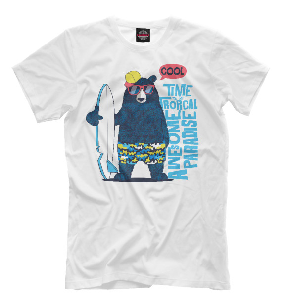Мужская футболка с изображением Мишка на отдыхе цвета Молочно-белый
