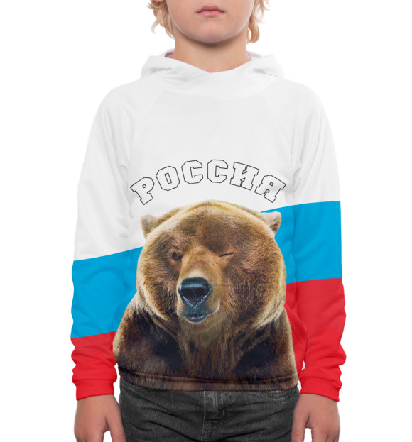 Худи для мальчика с изображением Медведь подмигивает цвета Белый