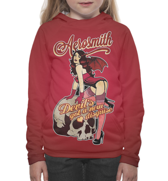 Худи для девочки с изображением Aerosmith цвета Белый