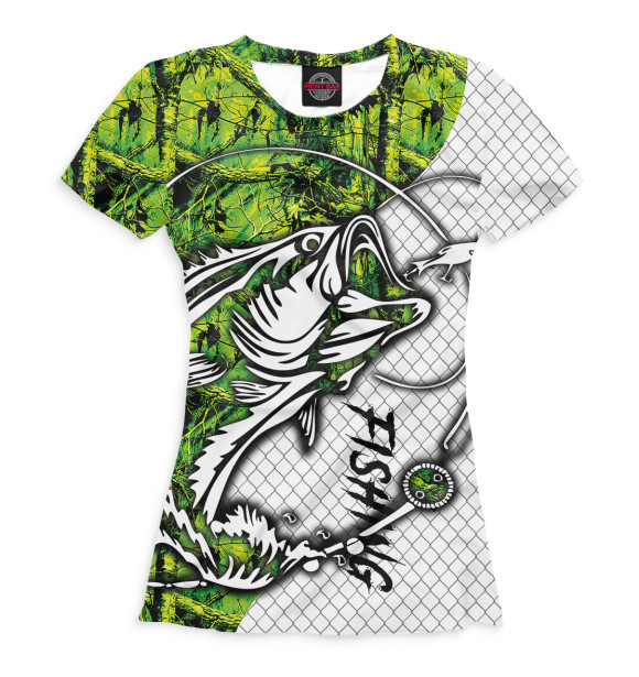 Женская футболка с изображением Fishing летний камуфляж цвета Белый