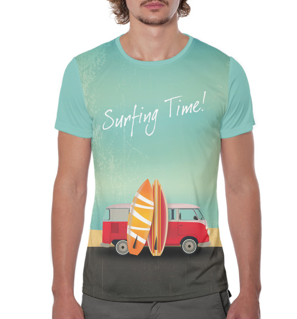 Мужская футболка с изображением Surfing Time! цвета Белый