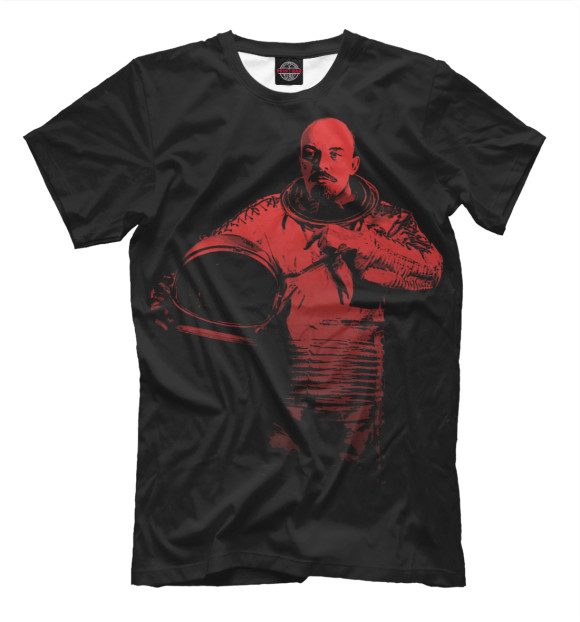 Мужская футболка с изображением Ленин Космонавт цвета Черный