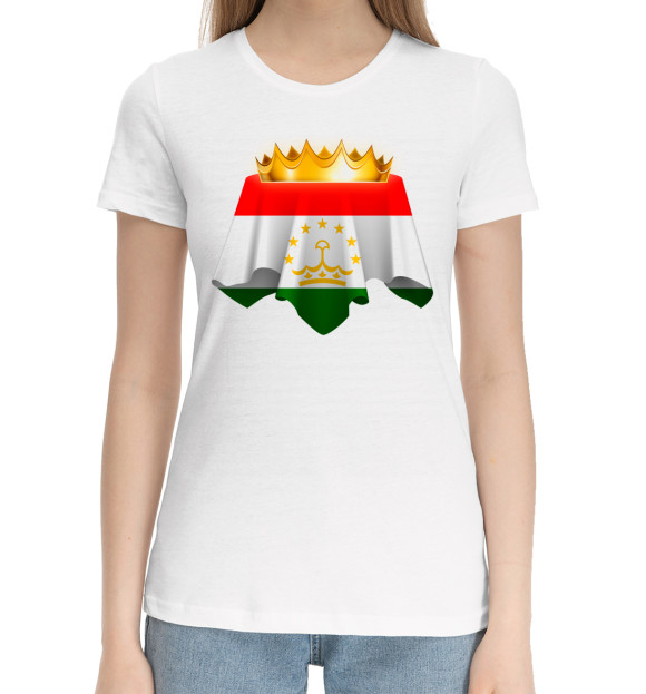 Женская хлопковая футболка с изображением Таджикистан цвета Белый