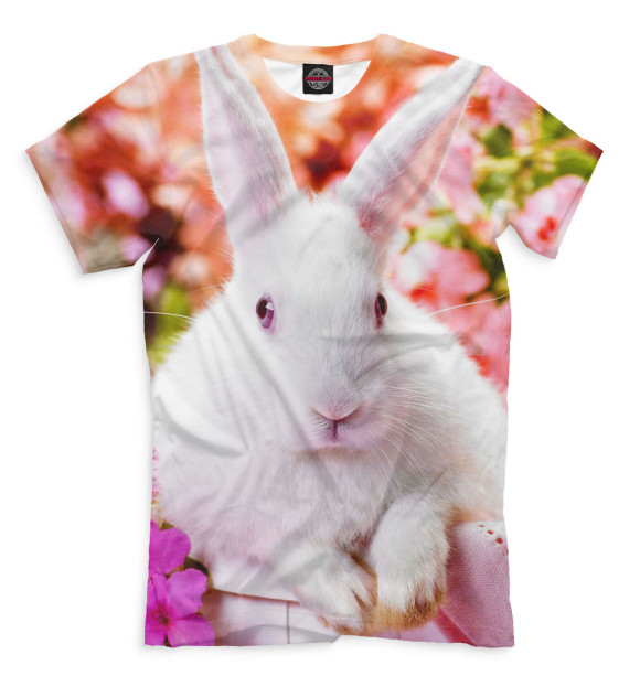 Мужская футболка с изображением Кролики цвета Молочно-белый