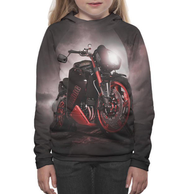 Худи для девочки с изображением Мотоцикл цвета Белый