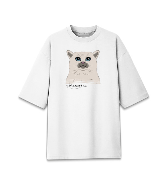 Мужская футболка оверсайз с изображением Кот Meow цвета Белый