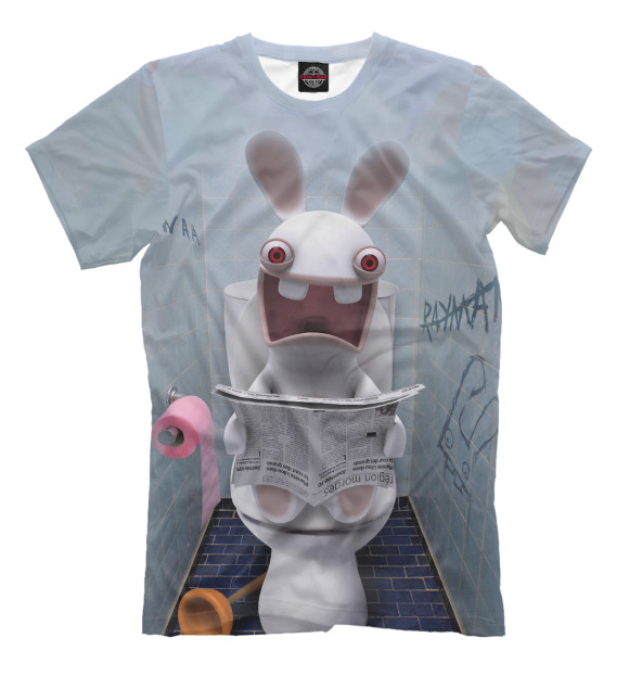 Мужская футболка с изображением Кролик с газетой цвета Серый