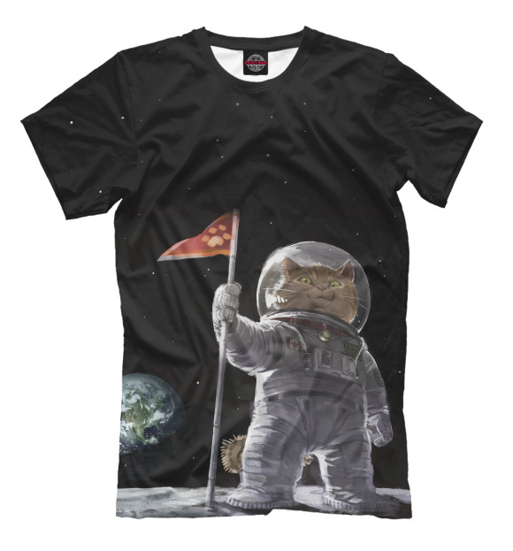 Мужская футболка с изображением кот на луне цвета Черный