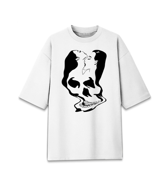 Мужская футболка оверсайз с изображением Череп и девушки цвета Белый