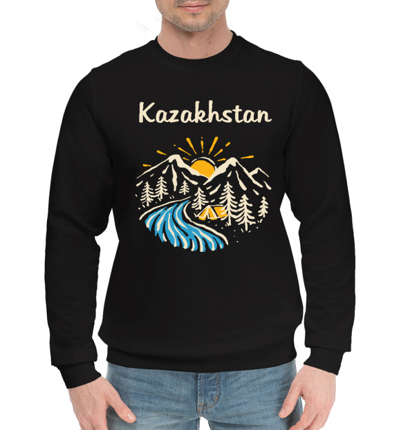 Мужской хлопковый свитшот с изображением Казахстан цвета Черный