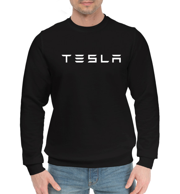 Мужской хлопковый свитшот с изображением Tesla цвета Черный