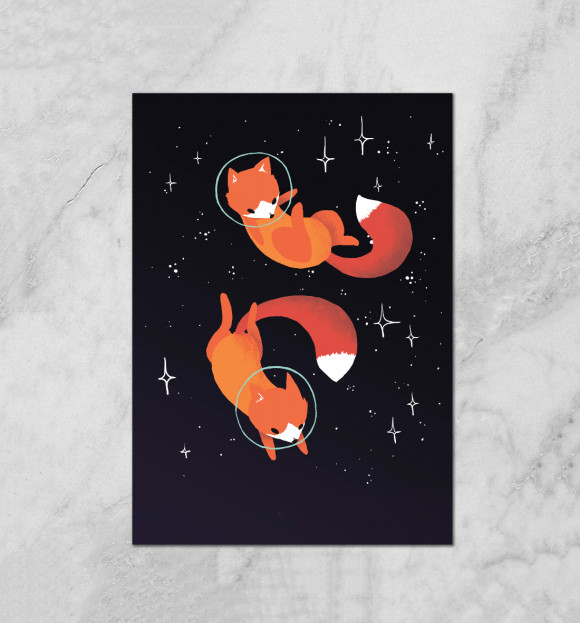 Плакат с изображением Лисы в космосе цвета Белый