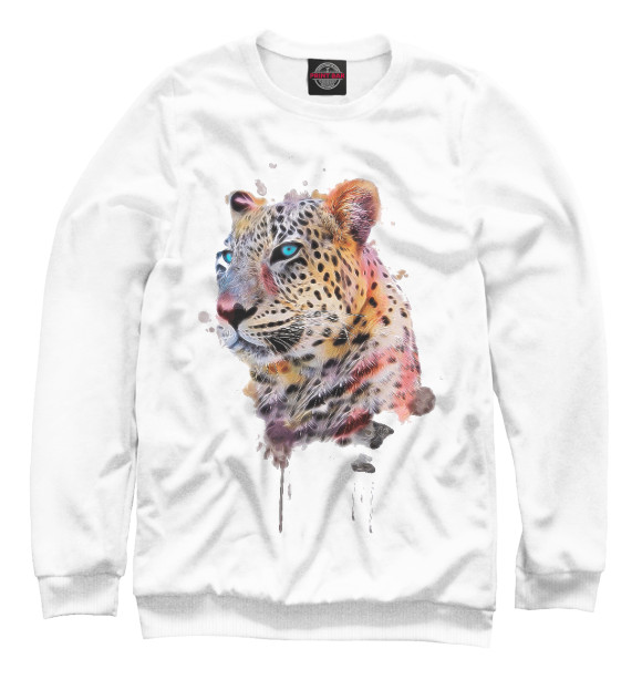 Мужской свитшот с изображением Цветной Леопард цвета Белый