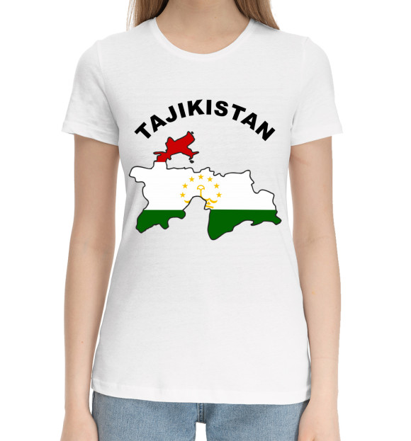 Женская хлопковая футболка с изображением Таджикистан цвета Белый