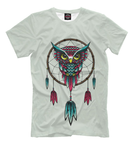 Мужская футболка с изображением Ловец снов, сова цвета Бежевый