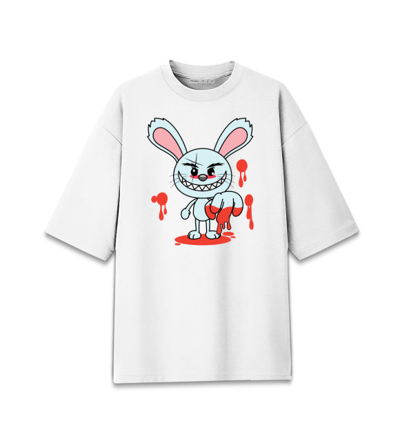 Мужская футболка оверсайз с изображением Кролик маньяк цвета Белый