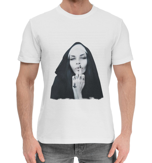 Мужская хлопковая футболка с изображением Монашка цвета Белый