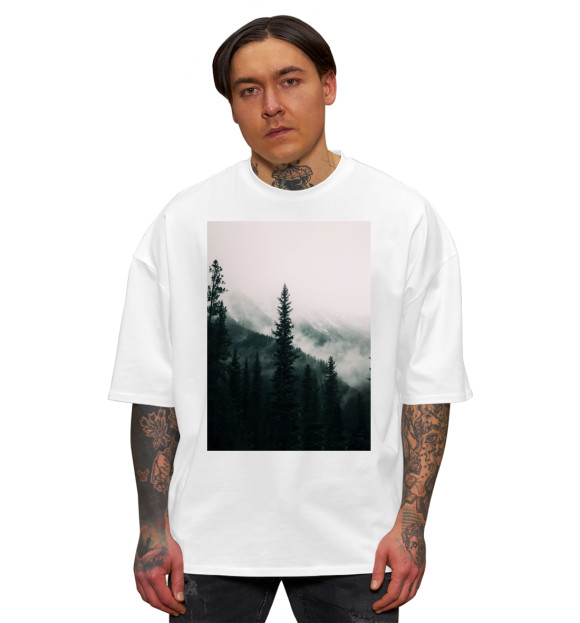 Мужская футболка оверсайз с изображением Пейзаж цвета Белый