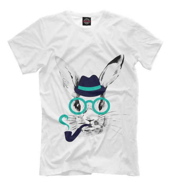 Мужская футболка с изображением Кролик с трубкой цвета Молочно-белый