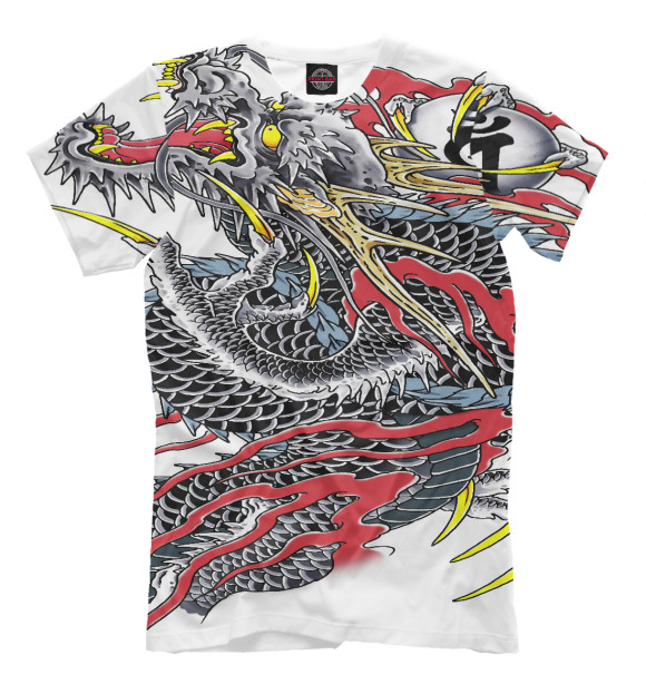 Мужская футболка с изображением Японский дракон цвета Белый