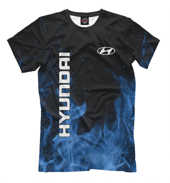 Мужская футболка с изображением Hyundai blue fire цвета Черный