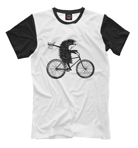 Мужская футболка с изображением Ежик на велосипеде цвета Молочно-белый