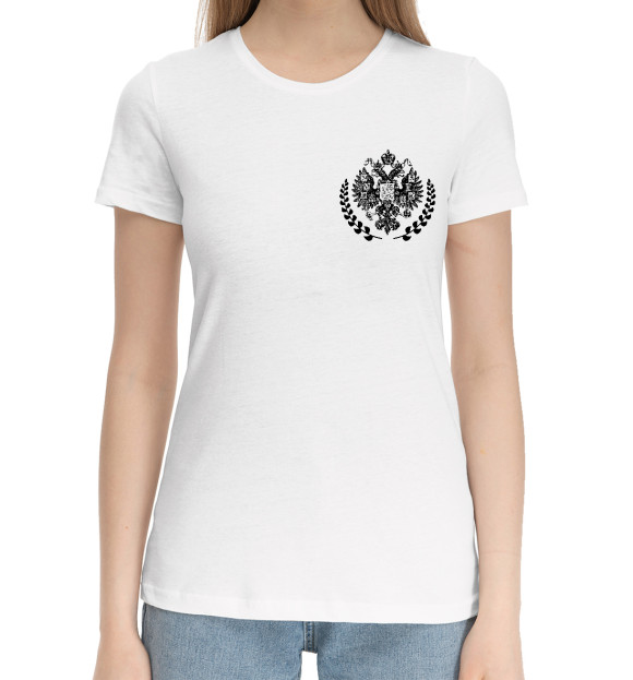 Женская хлопковая футболка с изображением Российская Империя - Герб цвета Белый