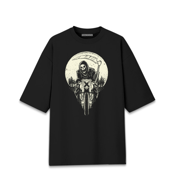 Мужская футболка оверсайз с изображением Скелет с косой цвета Черный