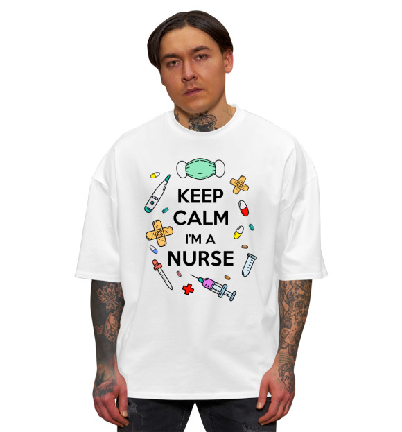 Мужская футболка оверсайз с изображением Медсестра цвета Белый