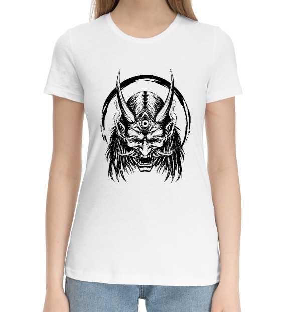 Женская хлопковая футболка с изображением Японский демон цвета Белый