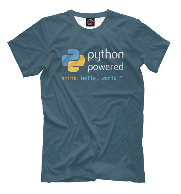 Мужская футболка с изображением Python Powered Print Hello цвета Белый