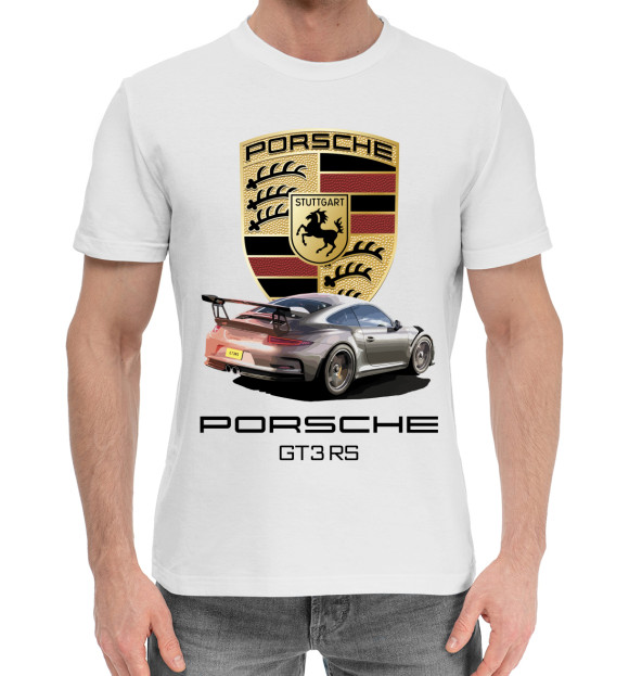 Мужская хлопковая футболка с изображением Porsche GT3 RS цвета Белый