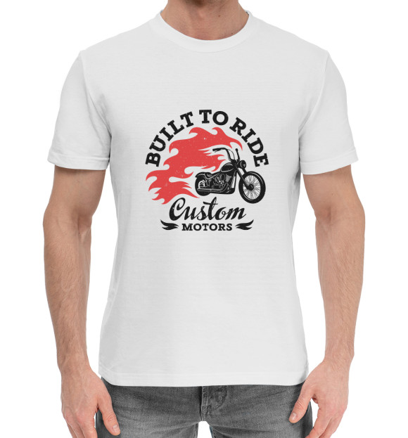 Мужская хлопковая футболка с изображением CUSTOM MOTORS цвета Белый