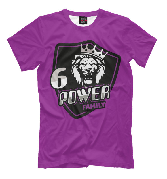 Мужская футболка с изображением 6 power family фуксия цвета Белый