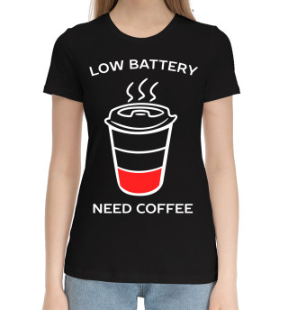 Хлопковая футболка для девочек Низкий заряд - нужен кофе