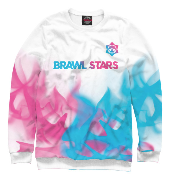 Свитшот для мальчиков с изображением Brawl Stars Neon Gradient (дым) цвета Белый