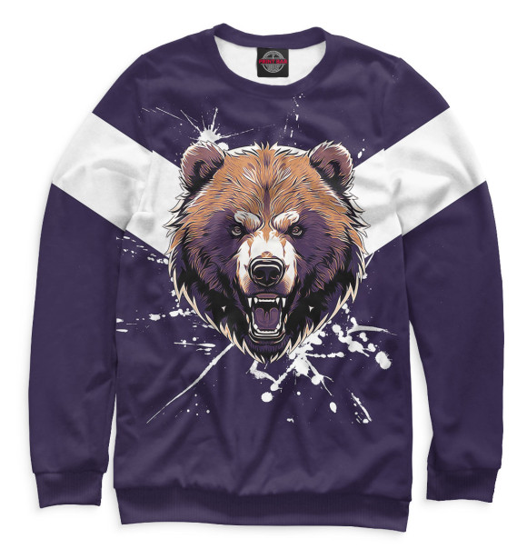 Мужской свитшот с изображением Агрессивный медведь цвета Белый