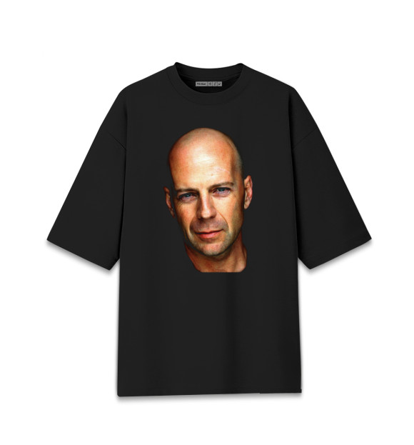 Мужская футболка оверсайз с изображением Брюс Виллис цвета Черный