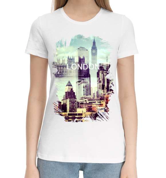 Женская хлопковая футболка с изображением Лондон цвета Белый