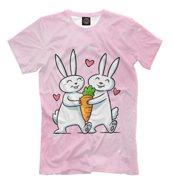 Мужская футболка с изображением Влюбленные зайчики цвета Светло-розовый