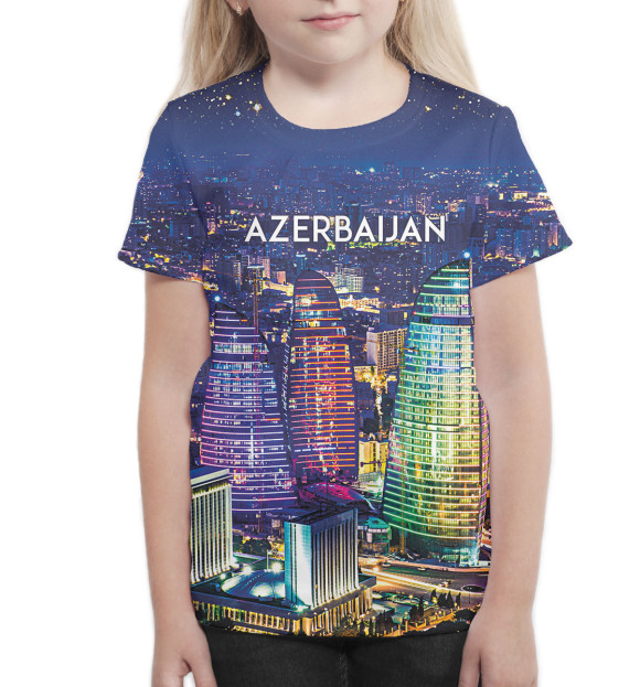 Футболка для девочек с изображением Азербайджан цвета Белый