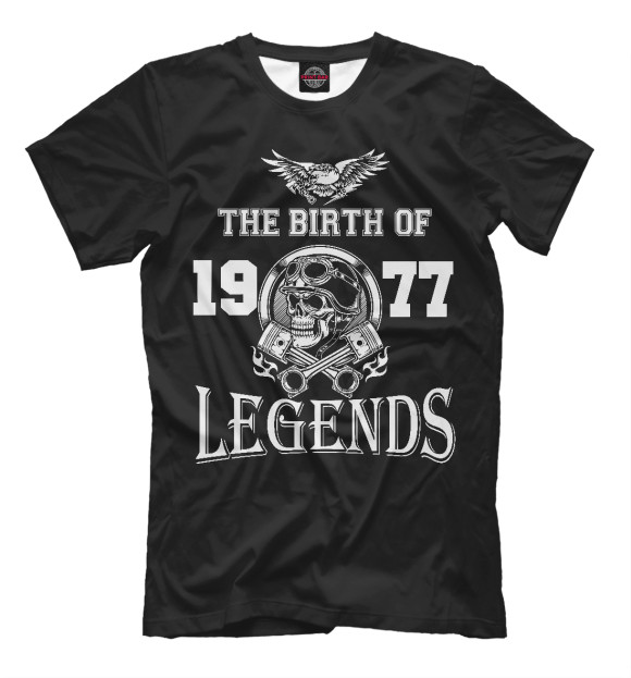 Мужская футболка с изображением Рождение легенды - 1977 цвета Черный