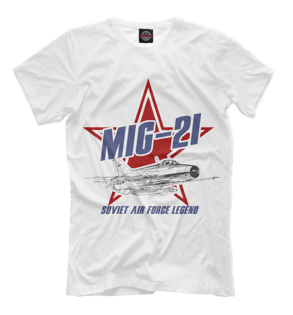 Мужская футболка с изображением Миг-21 цвета Белый
