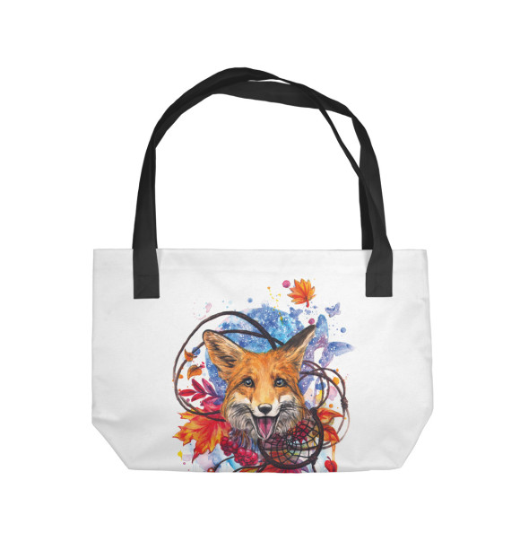 Пляжная сумка с изображением акварельная лиса цвета 