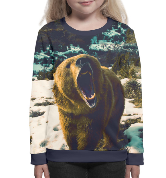 Свитшот для девочек с изображением Медведь цвета Белый