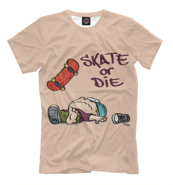 Футболка для мальчиков с изображением Skate or Die цвета Бежевый