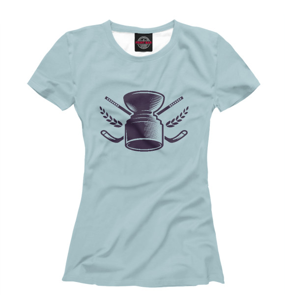Женская футболка с изображением Хоккейный кубок с клюшками цвета Белый