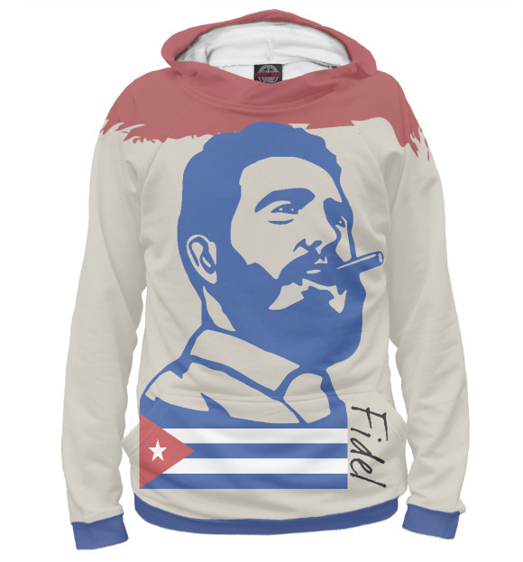 Мужское худи с изображением Фидель Кастро - Куба цвета Белый