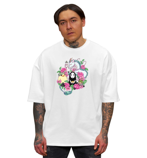 Мужская футболка оверсайз с изображением Хаяо Миядзаки цвета Белый